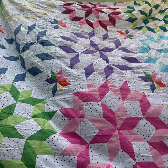 handmade Other - Flower Cosmic Jewels Cotton Fabric Queen size Patchwork quilt top/topper